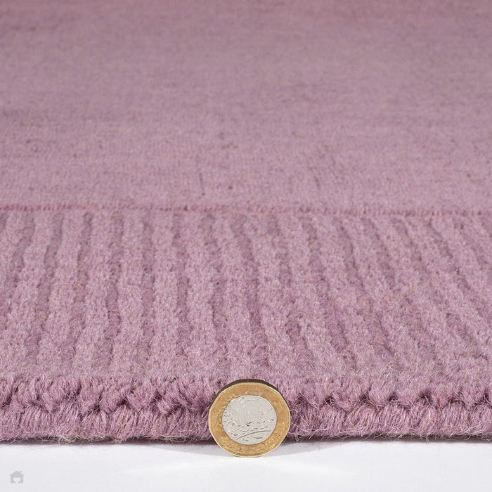 Esme Modern Plain Textured Contrast Ribbed Border Hand-Woven Wool Mauve Rug