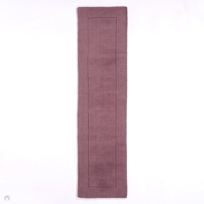 Esme Modern Plain Textured Contrast Ribbed Border Hand-Woven Wool Mauve Rug