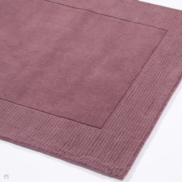 Esme Modern Plain Textured Contrast Ribbed Border Hand-Woven Wool Mauve Rug