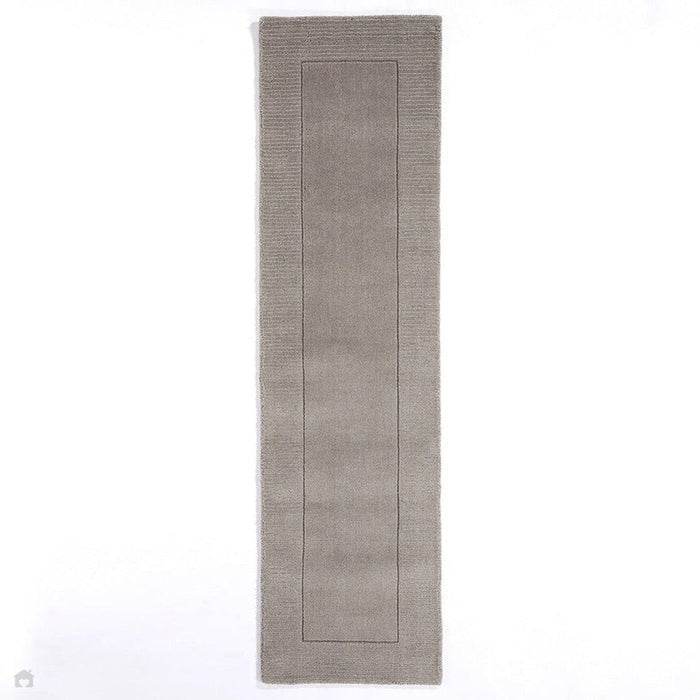 Esme Modern Plain Textured Contrast Ribbed Border Hand-Woven Wool Silver Runner