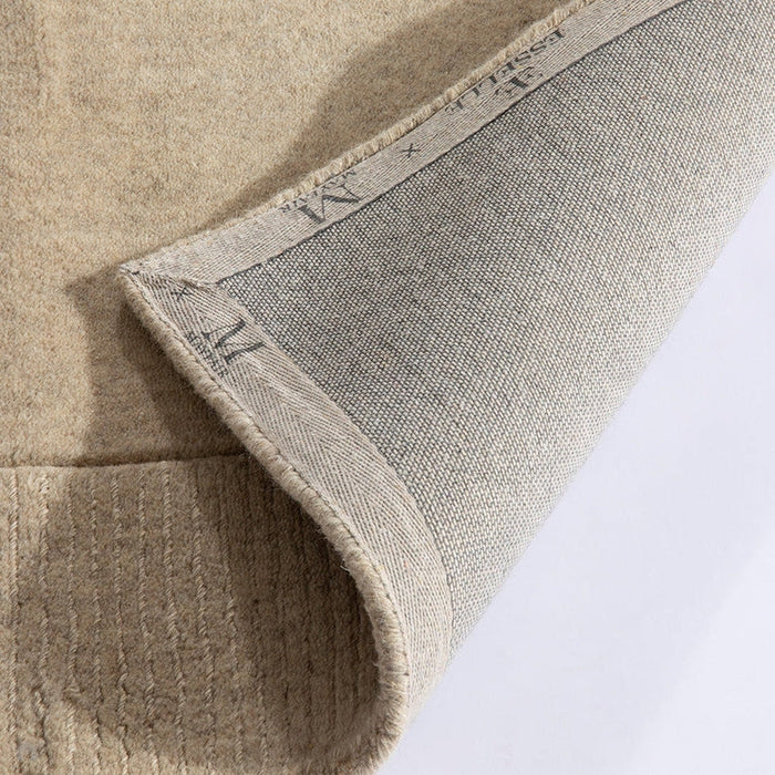 Esme Modern Plain Textured Contrast Ribbed Border Hand-Woven Wool Stone Runner