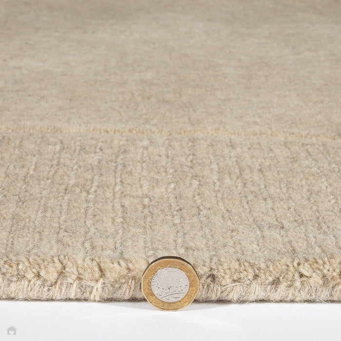 Esme Modern Plain Textured Contrast Ribbed Border Hand-Woven Wool Stone Runner