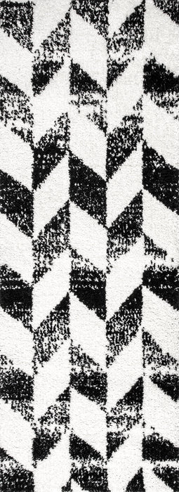 Faded Herringbone Shag Area Rug Black White 120x180 cm