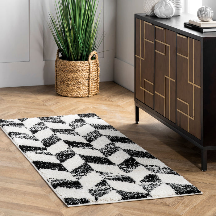 Faded Herringbone Shag Area Rug Black White 120x180 cm