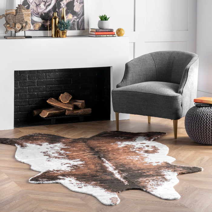 Faux Cowhide Area Rug Brown 150 cm