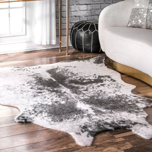 Faux Cowhide Area Rug in Black for Home Décor