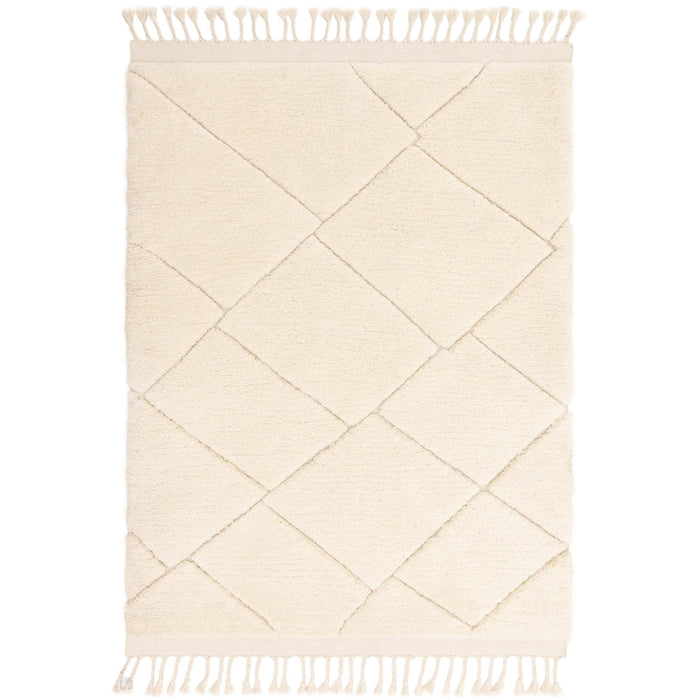 Fes FE01 Moroccan Berber Soft Plush Hand-Carved Boho Cream/White Rug