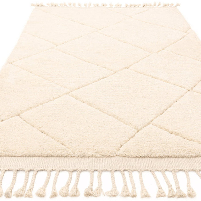 Fes FE01 Moroccan Berber Soft Plush Hand-Carved Boho Cream/White Rug