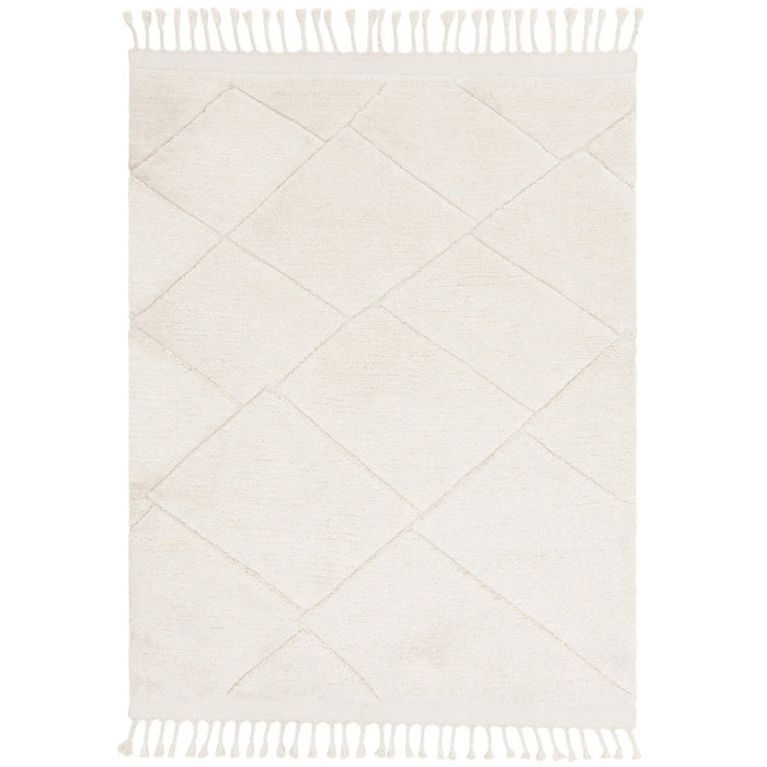 Fes FE01 Moroccan Berber Soft Plush Hand-Carved Boho Cream/White Rug