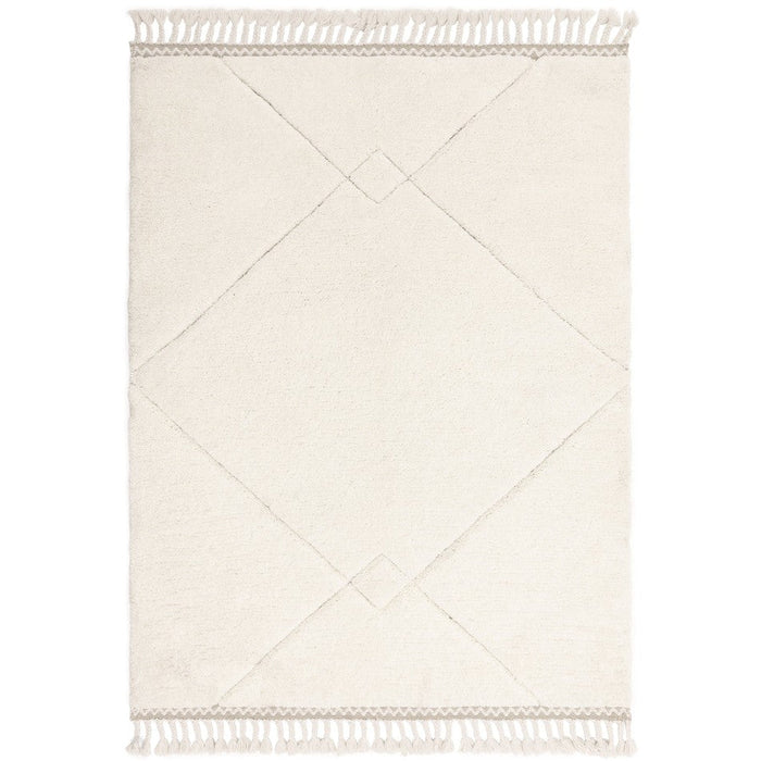 Fes FE03 Moroccan Berber Soft Plush Hand-Carved Boho Cream/White Rug