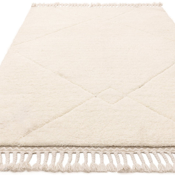 Fes FE03 Moroccan Berber Soft Plush Hand-Carved Boho Cream/White Rug