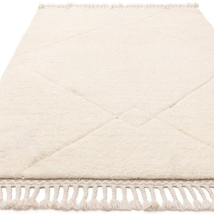 Fes FE03 Moroccan Berber Soft Plush Hand-Carved Boho Cream/White Rug