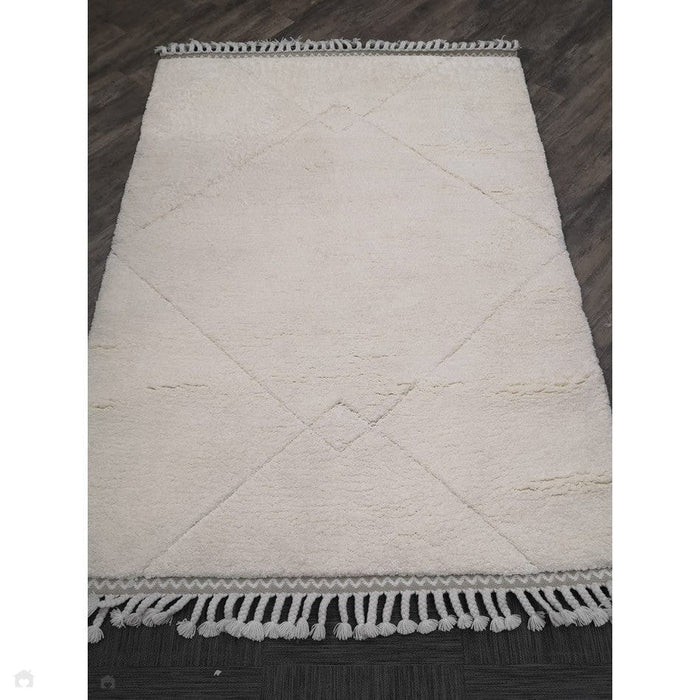 Fes FE03 Moroccan Berber Soft Plush Hand-Carved Boho Cream/White Rug