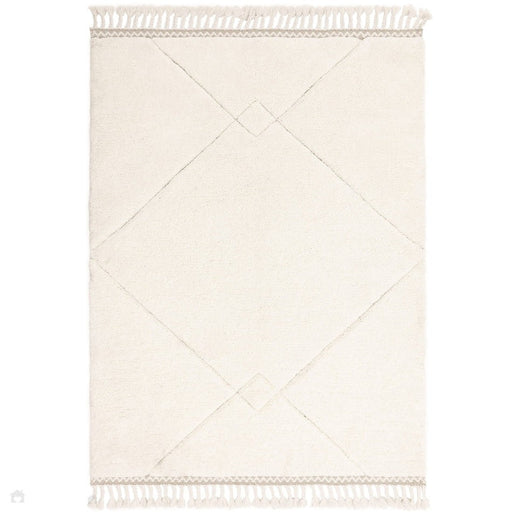 Fes FE03 Moroccan Berber Soft Plush Hand-Carved Boho Cream/White Rug