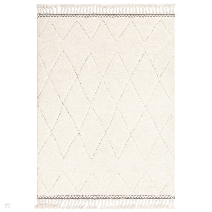 Fes FE05 Moroccan Berber Soft Plush Hand-Carved Boho Cream/White Rug