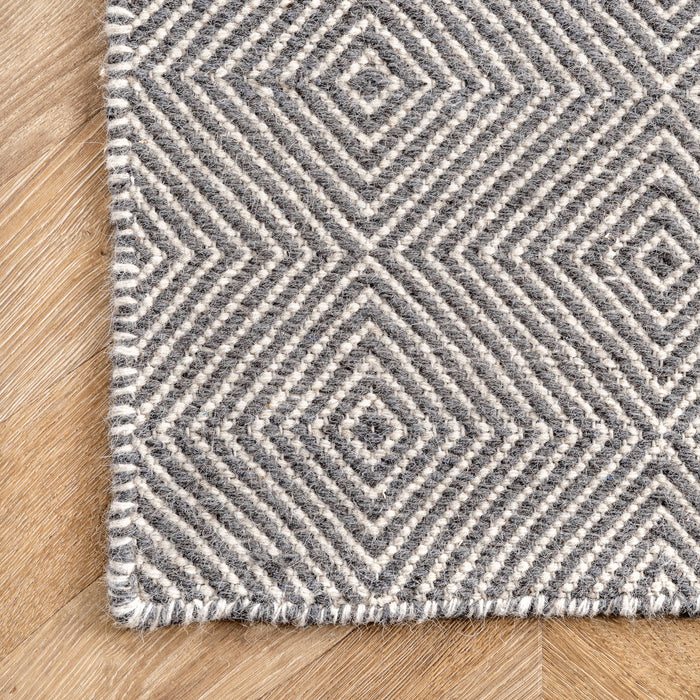 Flatwoven Wool Diamond Pattern Rug Grey 150x240 cm