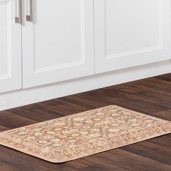 Floral Anti-Fatigue Kitchen Mat 24x36 Inches Beige