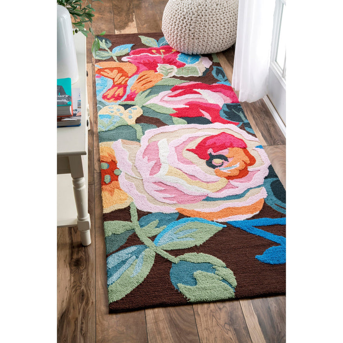 Vloerkleed met bloemen, 160x230 cm, bruin, handgetuft ontwerp