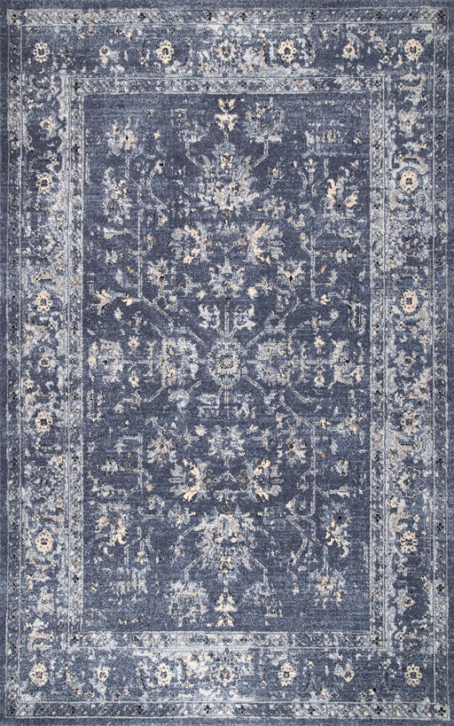 Tappeto floreale in blu con design classico del bordo