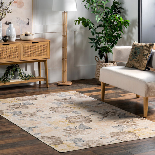 Tappeto floreale lavabile in lavatrice 160x230 cm Beige