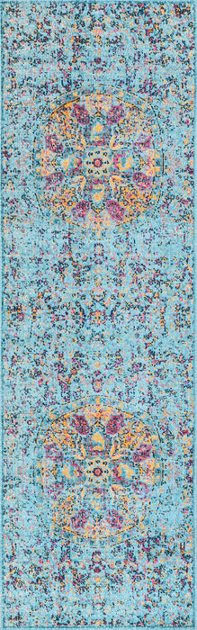 Floral Mandala Area Rug in Aqua Color