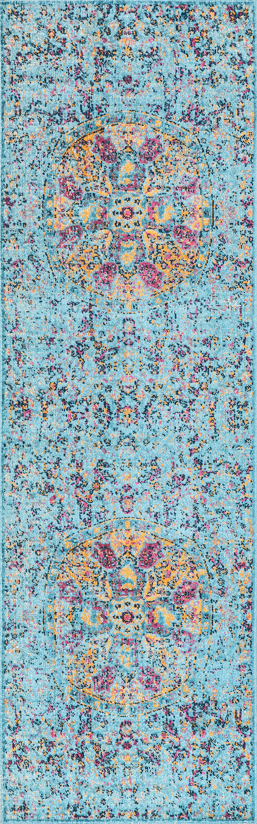 Floral Mandala Area Rug in Aqua Color