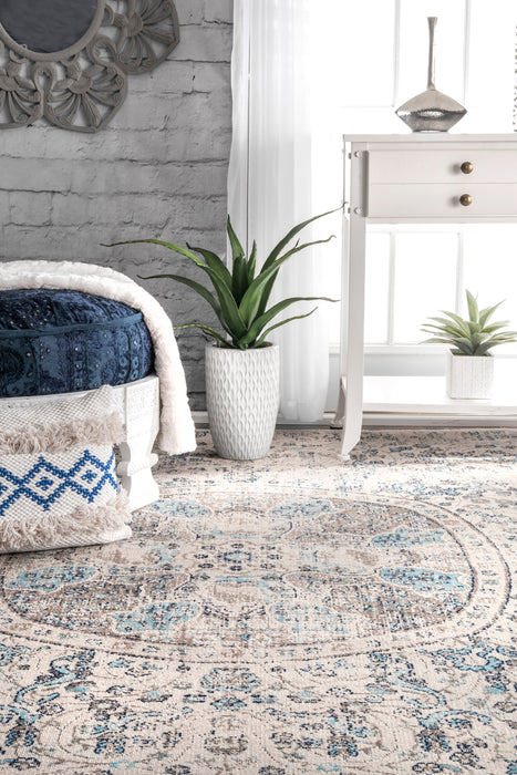 Floral Mandala Area Rug in Beige for Home Decor