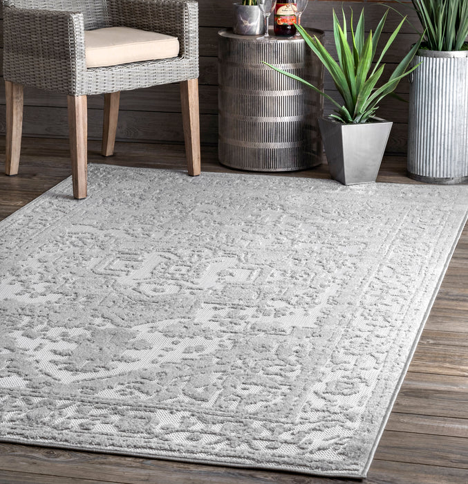 Floral Medallion Area Rug For Indoor Outdoor Use Grey 120x180cm