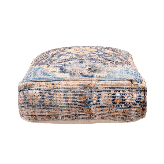 Cuscino da pavimento con medaglione floreale, 50 cm, design blu