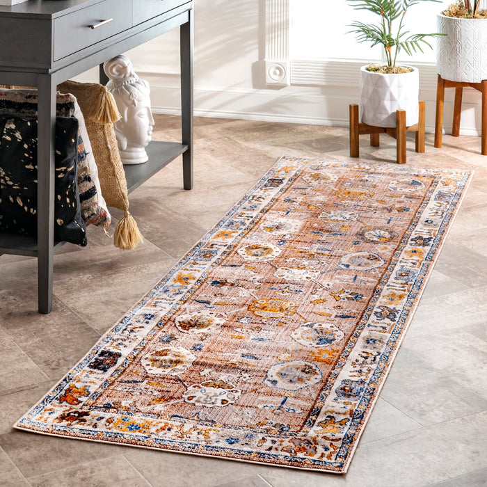 Floral Pattern Area Rug In Light Brown For Home Decor