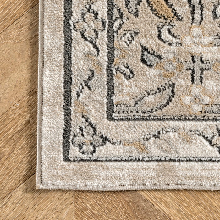 Floral Pattern Area Rug in Beige for Living Room Decor