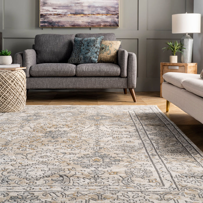 Floral Pattern Area Rug in Beige for Living Room Decor