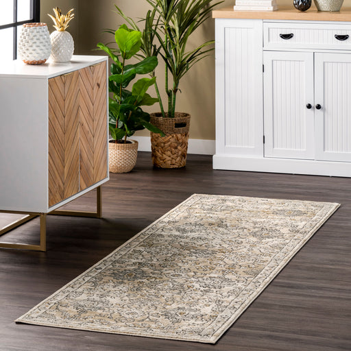 Floral Pattern Area Rug in Beige for Living Room Decor