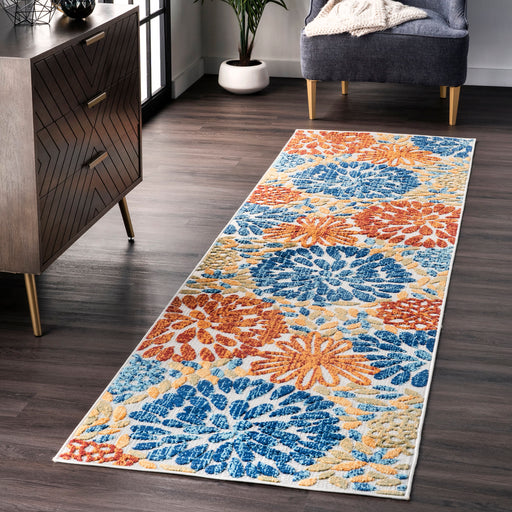 Tappeto per interni ed esterni con motivi floreali Blu 120x180 cm