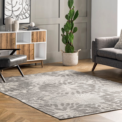 Floral Pattern Indoor Outdoor Area Rug Light Grey 160x230 cm