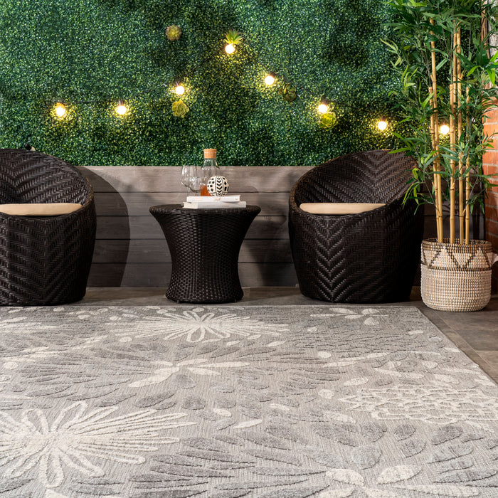 Floral Pattern Indoor Outdoor Area Rug Light Grey 160x230 cm