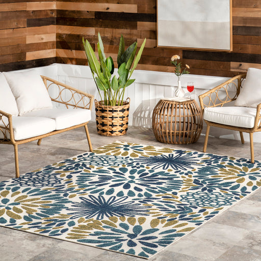 Floral Pattern Indoor Outdoor Area Rug Teal 120x180 cm