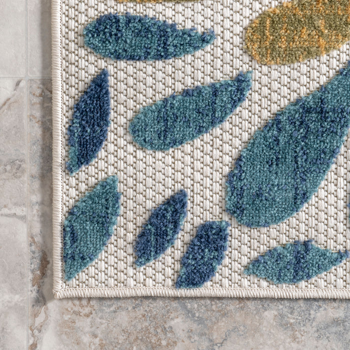 Floral Pattern Indoor Outdoor Area Rug Teal 120x180 cm