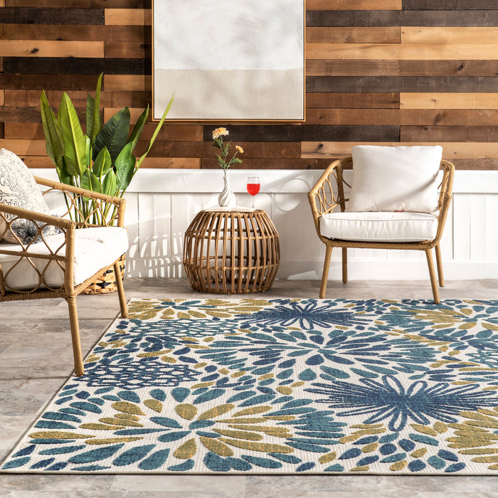 Floral Pattern Indoor Outdoor Area Rug Teal 120x180 cm