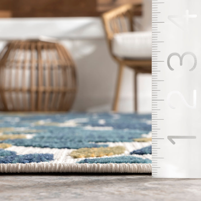 Floral Pattern Indoor Outdoor Area Rug Teal 120x180 cm