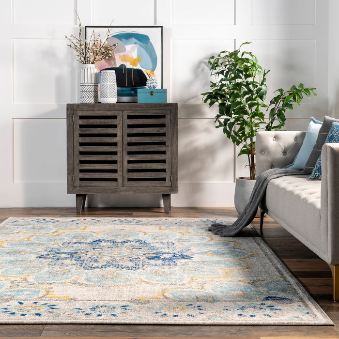 Floral Pattern Rug For Living Room Blue