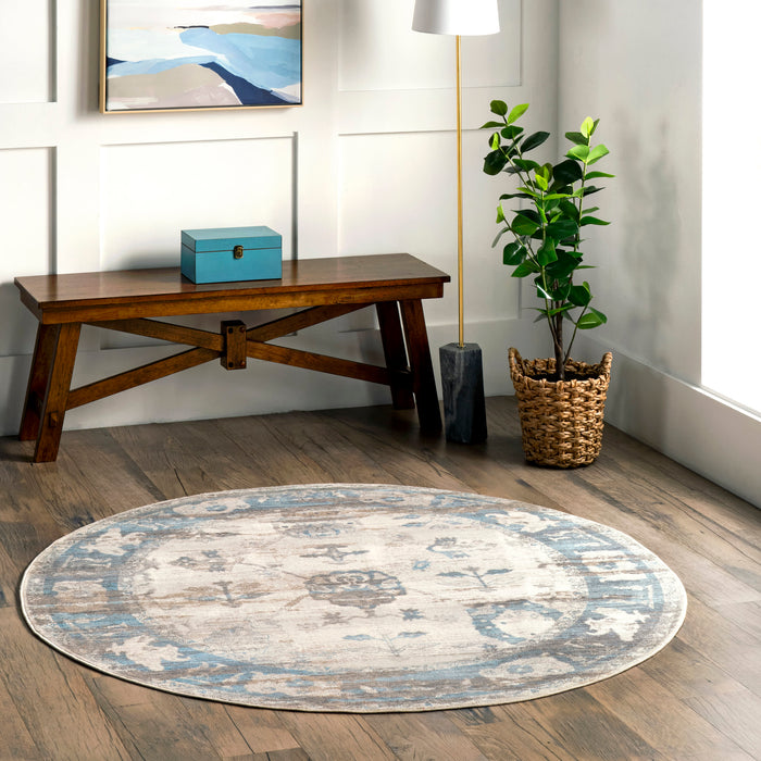 Floral Pattern Rug in Light Blue for Home Decor