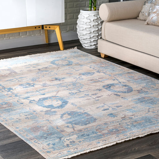 Floral Patterned Area Rug in Light Blue 50 x 80 cm