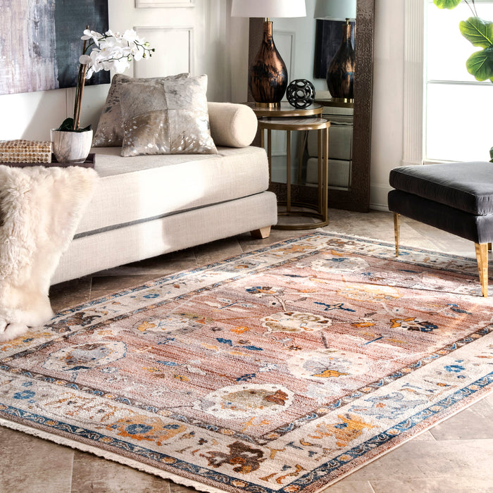 Floral Patterned Area Rug in Light Brown for Home Decor