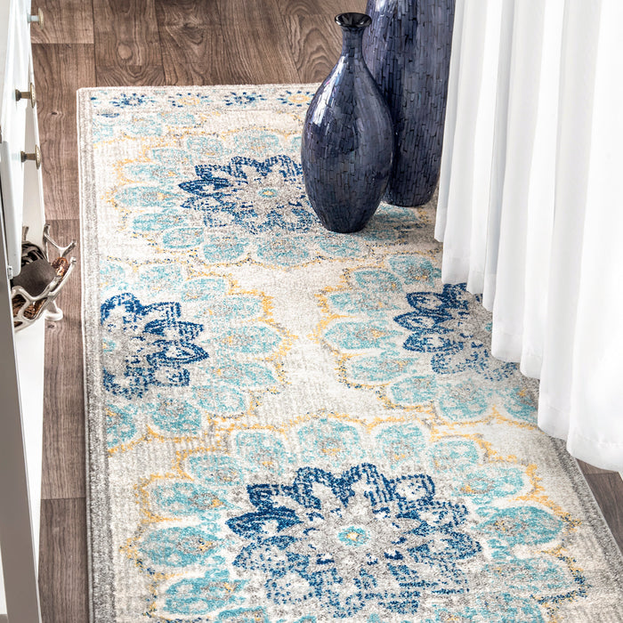 Floral Patterned Blue Area Rug for Home Decor