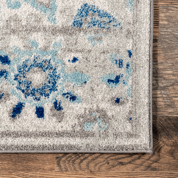 Floral Patterned Blue Area Rug for Home Decor