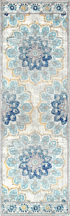 Floral Patterned Blue Area Rug for Home Decor