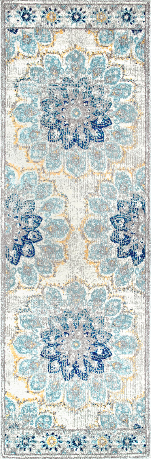 Floral Patterned Blue Area Rug for Home Decor