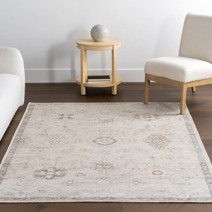 Floral Washable Area Rug 120x180 cm Taupe Color