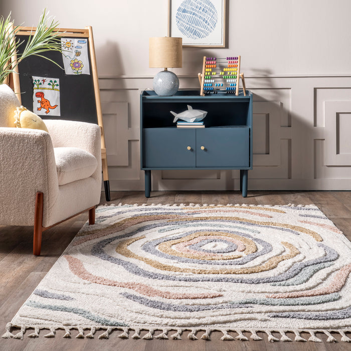 Floral Waves Kids Area Rug 120 cm Beige
